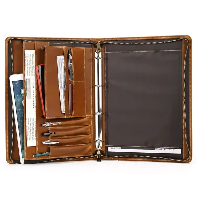 Genuine Leather iPad & Document Holder – Retro Crazy Horse Leather Tablet Case with Pen Slot